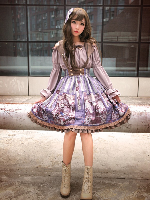 Steampunk Print Cat Skirt Lolita Jumperskirt