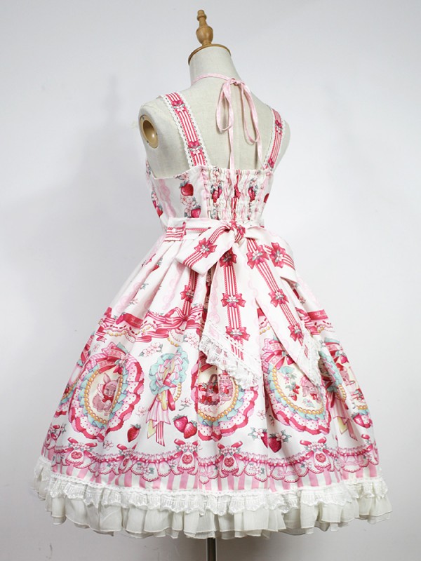 Cute and sweet Strawberry Rabbit Halter Jumperskirt