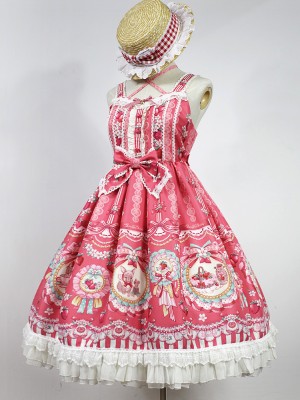 Cute and sweet Strawberry Rabbit Halter Jumperskirt