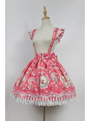 Sweet Cute Strawberry Rabbit Suspender Skirt Lolita