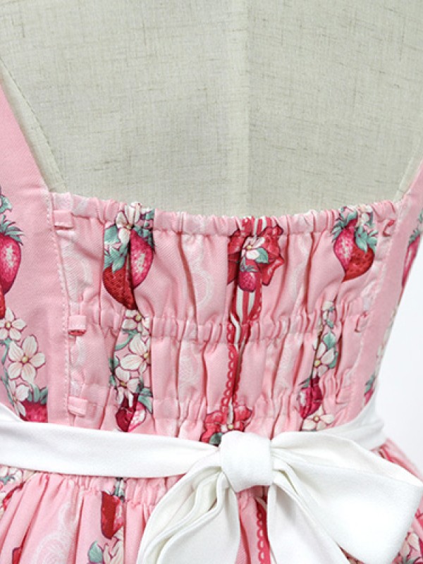 Pink Sweet Strawberry Rabbit Apron Lolita Jumperskirt