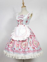 Pink Sweet Strawberry Rabbit Apron Lolita Jumperskirt