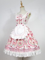Pink Sweet Strawberry Rabbit Apron Lolita Jumperskirt