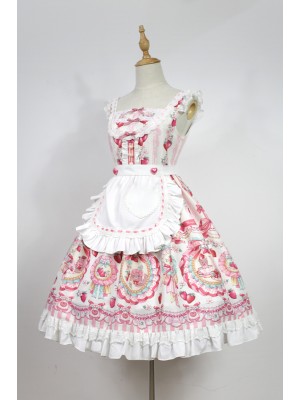 Pink Sweet Strawberry Rabbit Apron Lolita Jumperskirt