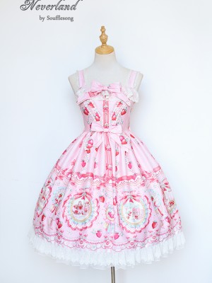 Pink Sweet Strawberry Rabbit High-waisted Lolita Jumperskirt