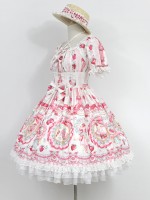 Sweet Strawberry Rabbit Print Short Sleeve Lolita One-piece OP