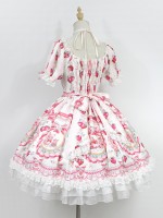 Sweet Strawberry Rabbit Print Short Sleeve Lolita One-piece OP