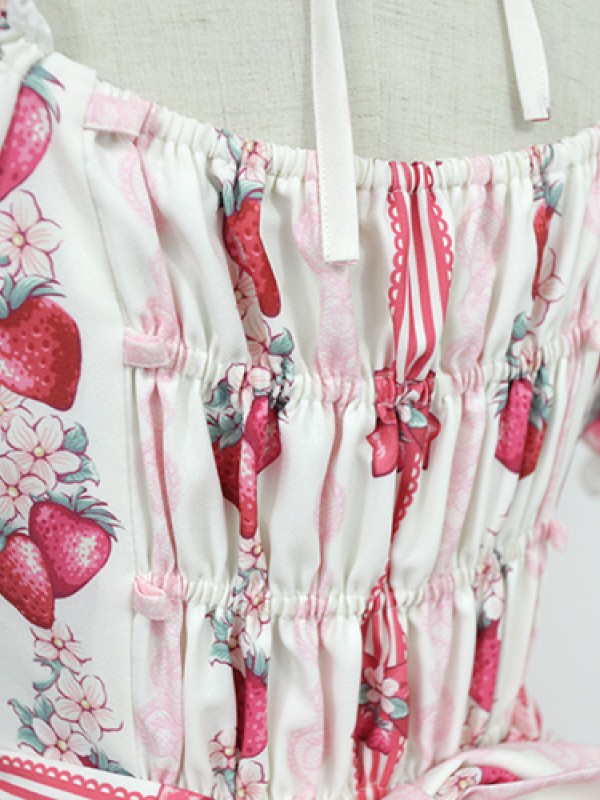 Sweet Strawberry Rabbit Print Short Sleeve Lolita One-piece OP