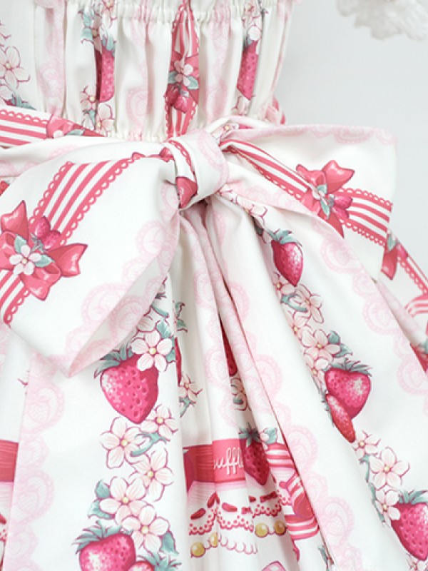 Sweet Strawberry Rabbit Print Short Sleeve Lolita One-piece OP
