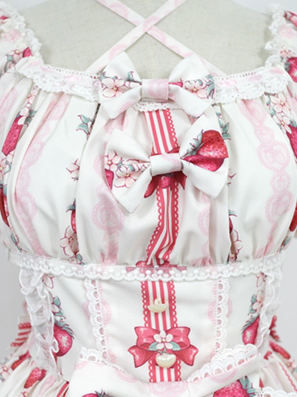 Sweet Strawberry Rabbit Print Short Sleeve Lolita One-piece OP