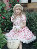 Sweet Strawberry Rabbit Print Short Sleeve Lolita One-piece OP