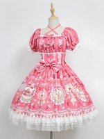 Sweet Strawberry Rabbit Print Short Sleeve Lolita One-piece OP