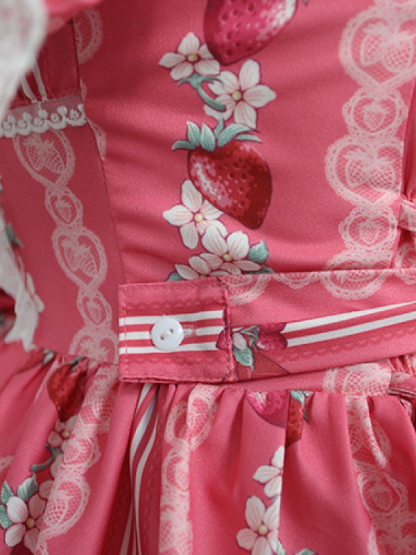 Sweet Strawberry Rabbit Print Short Sleeve Lolita One-piece OP