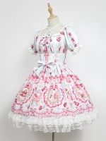 Sweet Strawberry Rabbit Print Short Sleeve Lolita One-piece OP