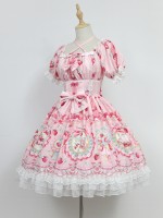 Sweet Strawberry Rabbit Print Short Sleeve Lolita One-piece OP