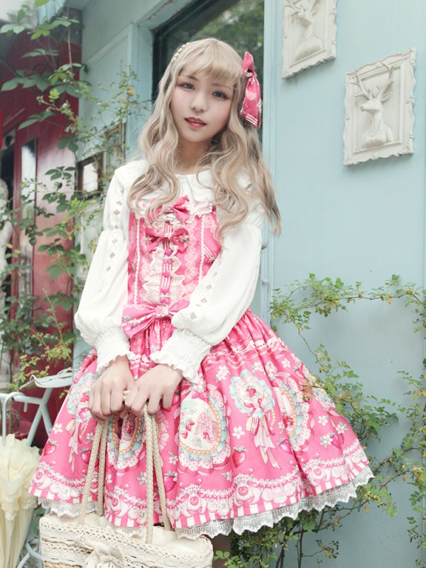 Strawberry Rabbit Shoulder Strap Jumperskirt