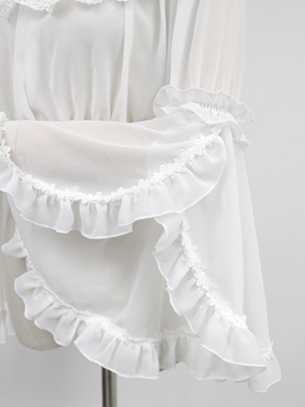 Chiffon Long Trumpet Sleeve Short Blouse Chiffon Long Trumpet Sleeve Short Blouse