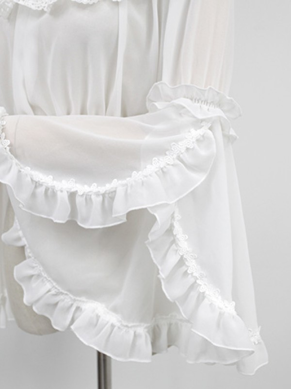 Chiffon Ruffle Collar Long Sleeve Short Blouse