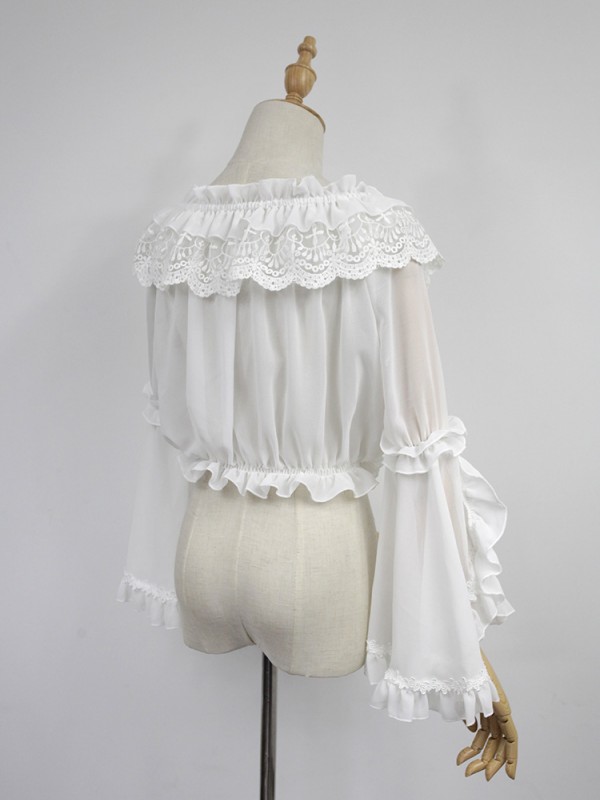 Chiffon Long Trumpet Sleeve Short Blouse Chiffon Long Trumpet Sleeve Short Blouse