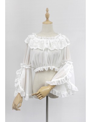 Chiffon Long Trumpet Sleeve Short Blouse