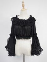 Chiffon Long Trumpet Sleeve Short Blouse Chiffon Long Trumpet Sleeve Short Blouse