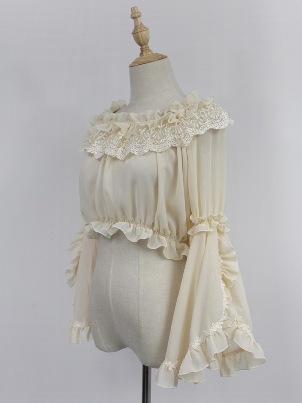 Chiffon Long Trumpet Sleeve Short Blouse Chiffon Long Trumpet Sleeve Short Blouse