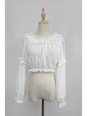 Chiffon Ruffle Collar Long Sleeve Short Blouse