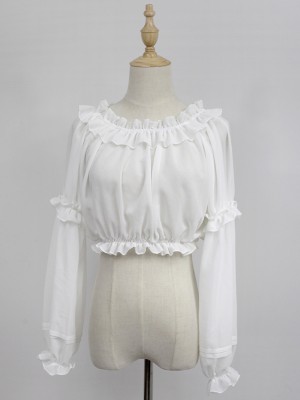 Chiffon Ruffle Collar Long Sleeve Short Blouse